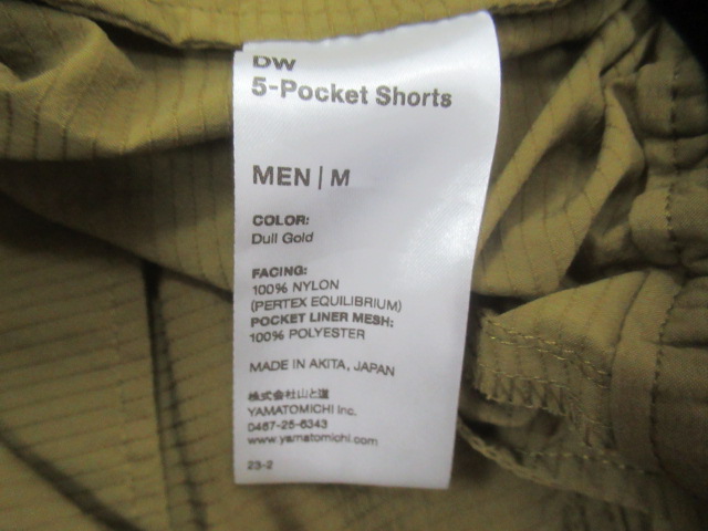 山と道 DW 5-Pocket Shorts Dull Gold
