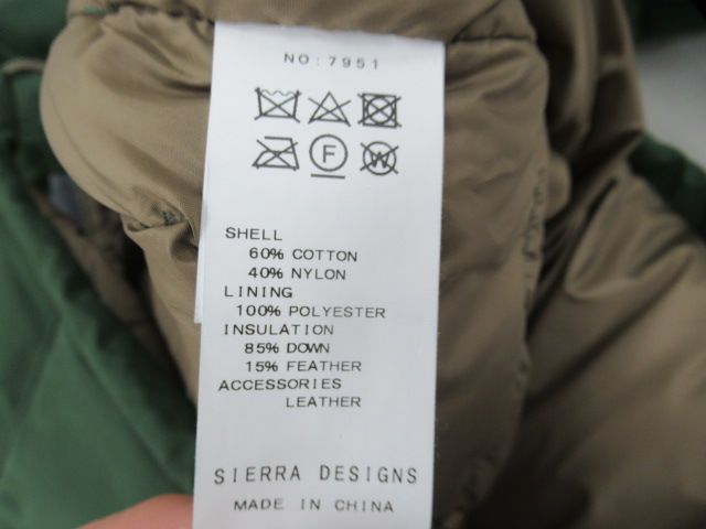 SIERRA DESIGNS（シエラデザインズ）  DOWN SIERRA JACKET